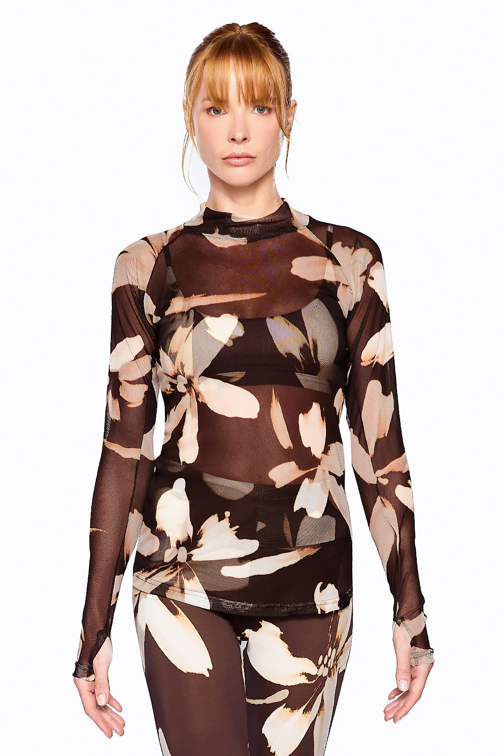 Camiseta Manga Longa Bree Est. Floral Coffee